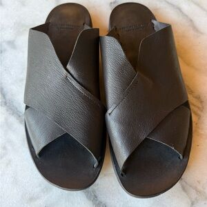 Officine Creative Laboratorio black leather flat slip on sandals 39